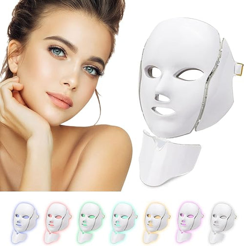 Máscara LED facial 7 colores puesta en el rostro
